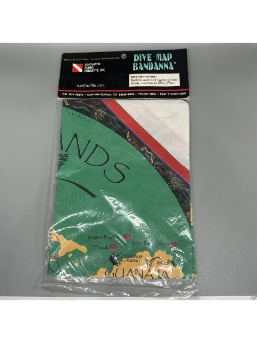 90s Innovative Scuba Concepts Dive Map Bandana Vintage Map 80s Green Red Rare